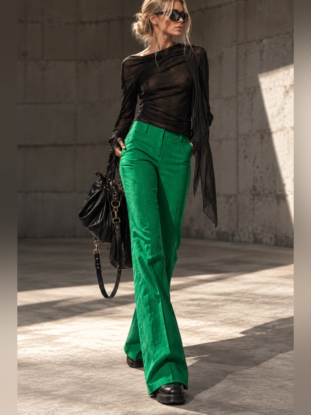 Elevenses The Brighton Emerald Green Tencel Linen Flare Pants Size 4